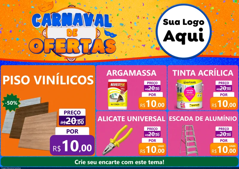 Modelo de Encarte para Encarte A4 Horizontal com o tema Carnaval de Ofertas para Material para Construção