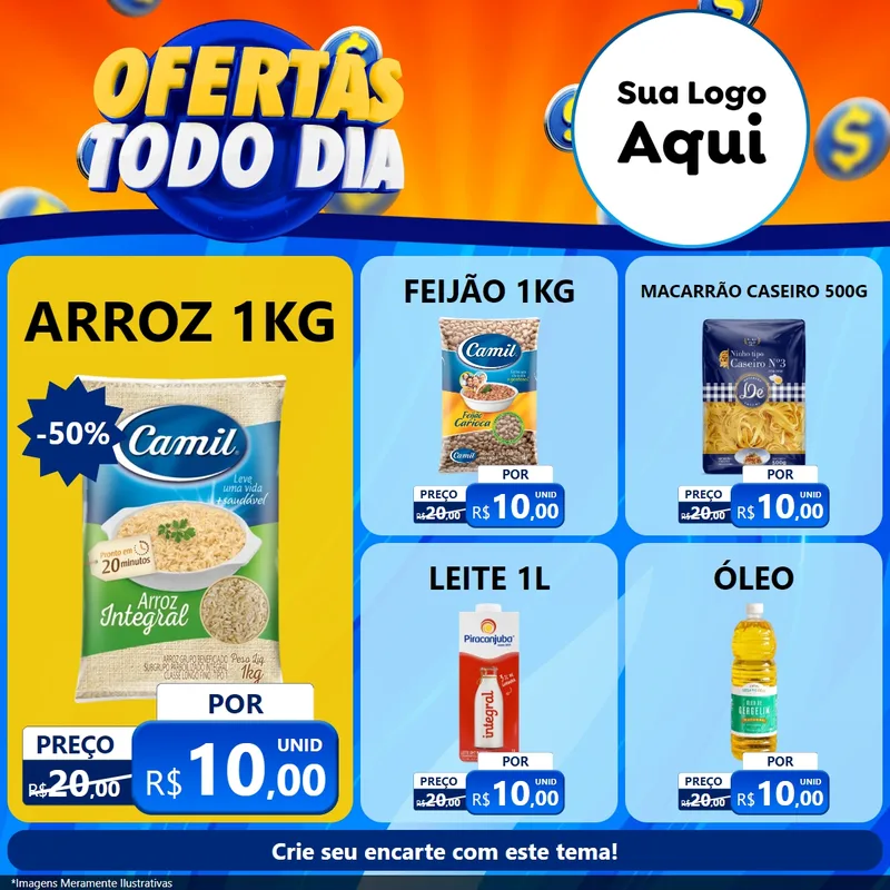 Modelo de Rede Social para Feed Facebook com o tema Ofertas Todo Dia para Supermercado