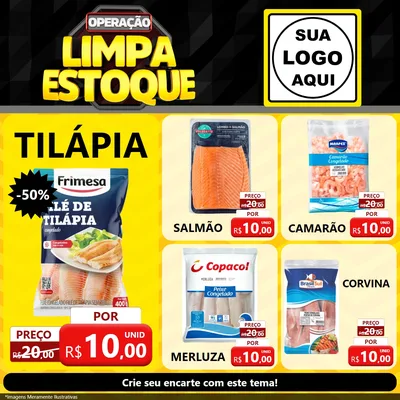Modelo de Rede Social para Feed Facebook com o tema Operação Limpa Estoque para Peixaria