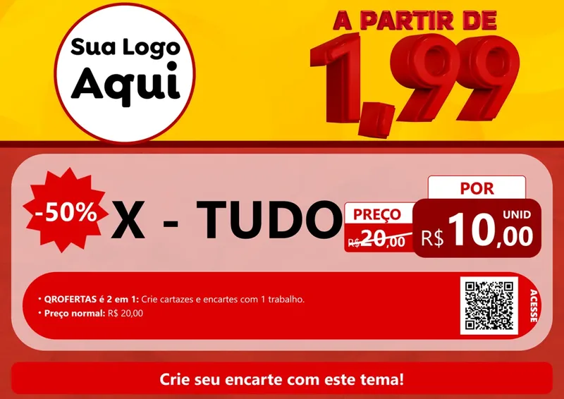 Modelo de Cartaz para Cartaz A4 Horizontal com o tema A Partir de Um e Noventa e Nove - 1,99 para Hamburgueria