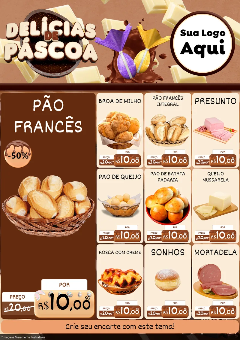 Modelo de Encarte para Encarte A4 Vertical com o tema Delícias de Páscoa para Padaria