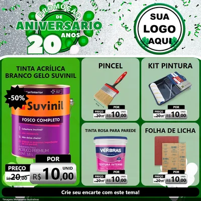 Modelo de Rede Social para Feed Facebook com o tema Promoção de Aniversário - 20 Anos para Tintas e Ferramentas