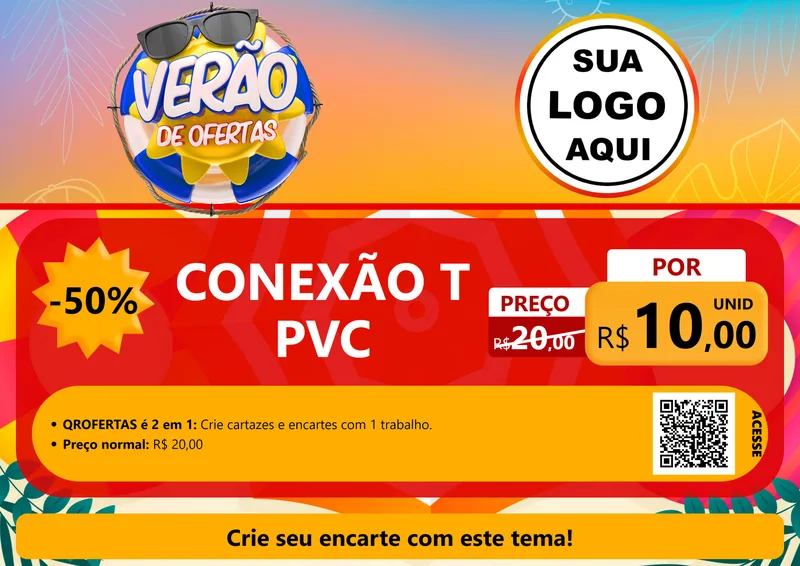 Modelo de Cartaz para Cartaz A4 Horizontal com o tema Verão de Ofertas para Tubos e conexões