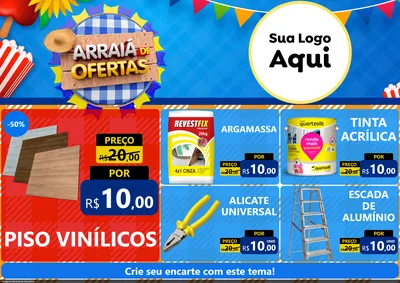 Modelo de Encarte para Encarte A4 Horizontal com o tema Arraiá de Ofertas para Material para Construção