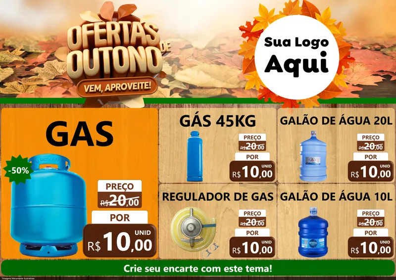 Modelo de Encarte para Encarte A4 Horizontal com o tema Ofertas de Outono - Vem, Aproveite! para Água e gás
