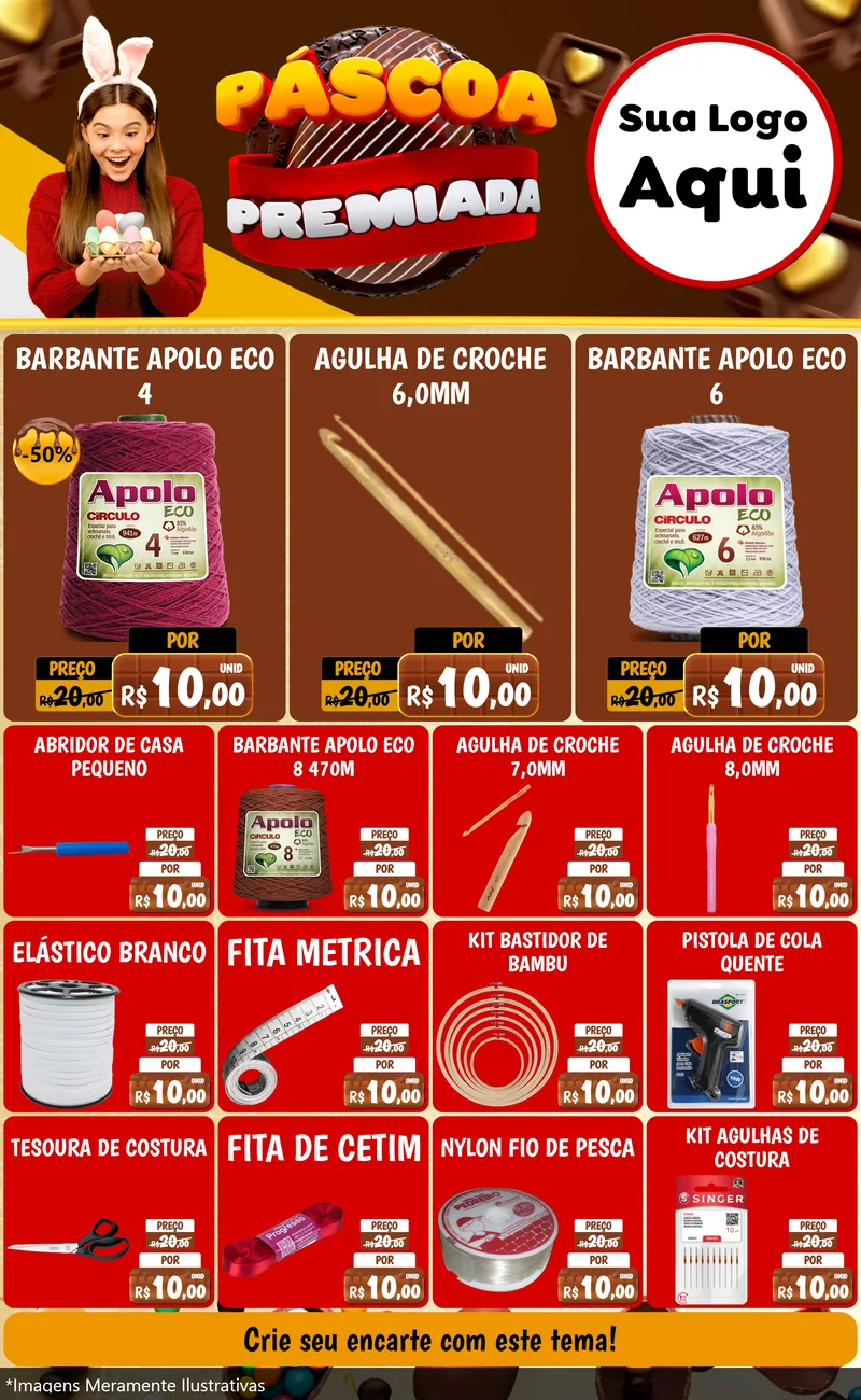 Modelo de Encarte para Encarte Grande com o tema Páscoa Premiada para Armarinho e Aviamentos