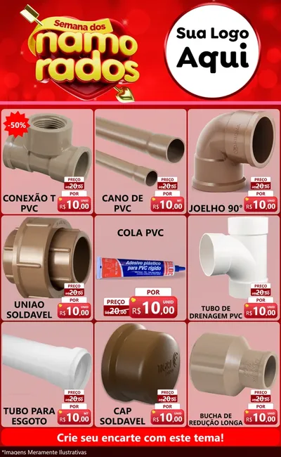 Modelo de Encarte para Encarte Grande com o tema Semana dos namorados para Tubos e conexões