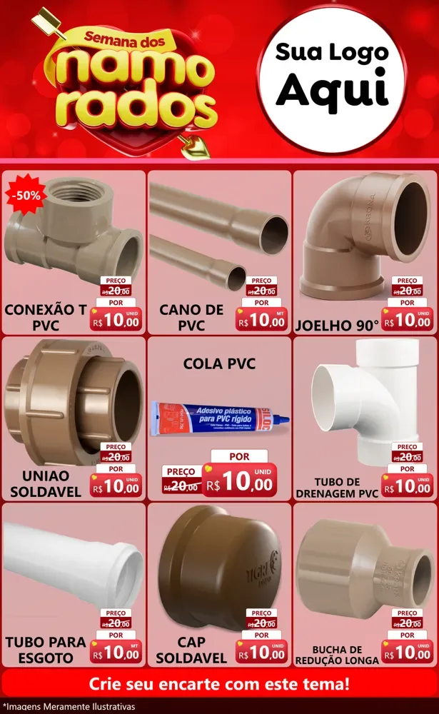 Modelo de Encarte para Encarte Grande com o tema Semana dos namorados para Tubos e conexões