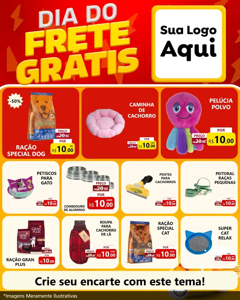 Modelo de Rede Social para Feed Instagram com o tema Dia do Frete Grátis para Pet Shop
