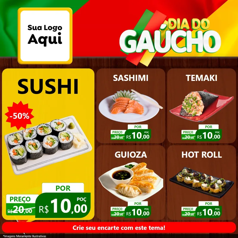Modelo de Rede Social para Feed Facebook com o tema Dia do Gaúcho para Comida japonesa