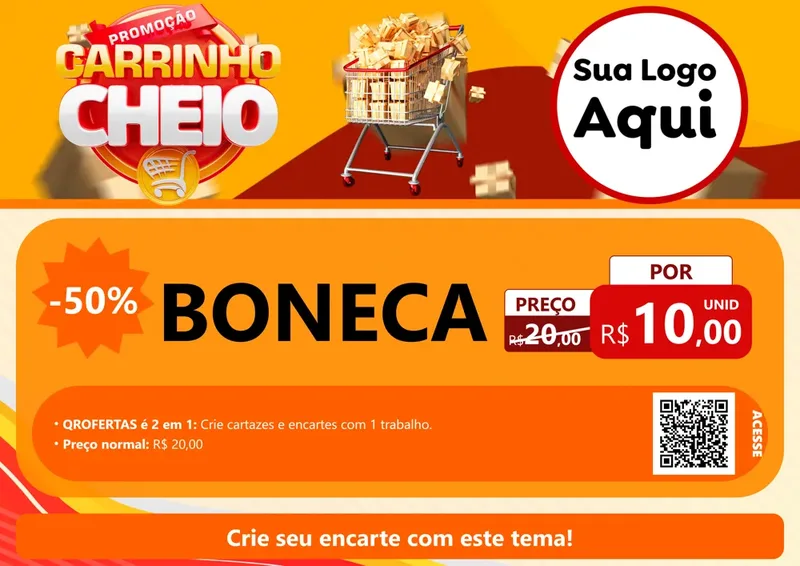 Modelo de Cartaz para Cartaz A4 Horizontal com o tema Promoção carrinho cheio para Brinquedos