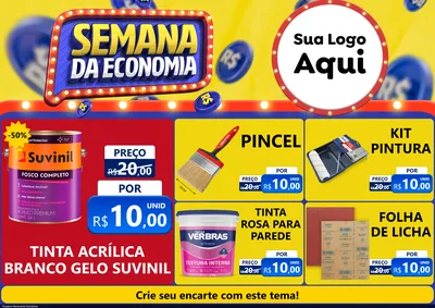 Modelo de Encarte para Encarte A4 Horizontal com o tema Semana da Economia para Tintas e Ferramentas