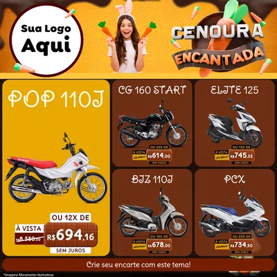 Modelo de Rede Social para Feed Facebook com o tema Cenoura Encantada - Páscoa para Concessionaria de Motos