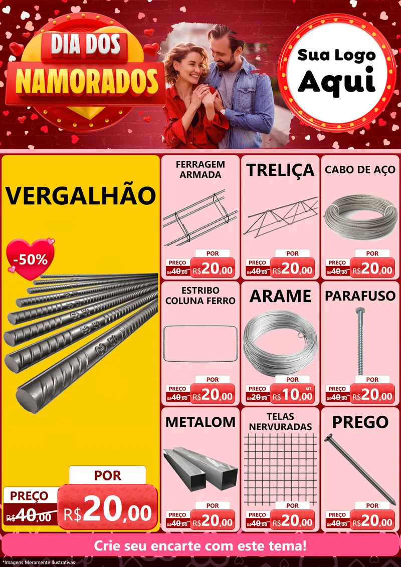 Modelo de Encarte para Encarte A4 Vertical com o tema Dia Dos Namorados para Ferragens