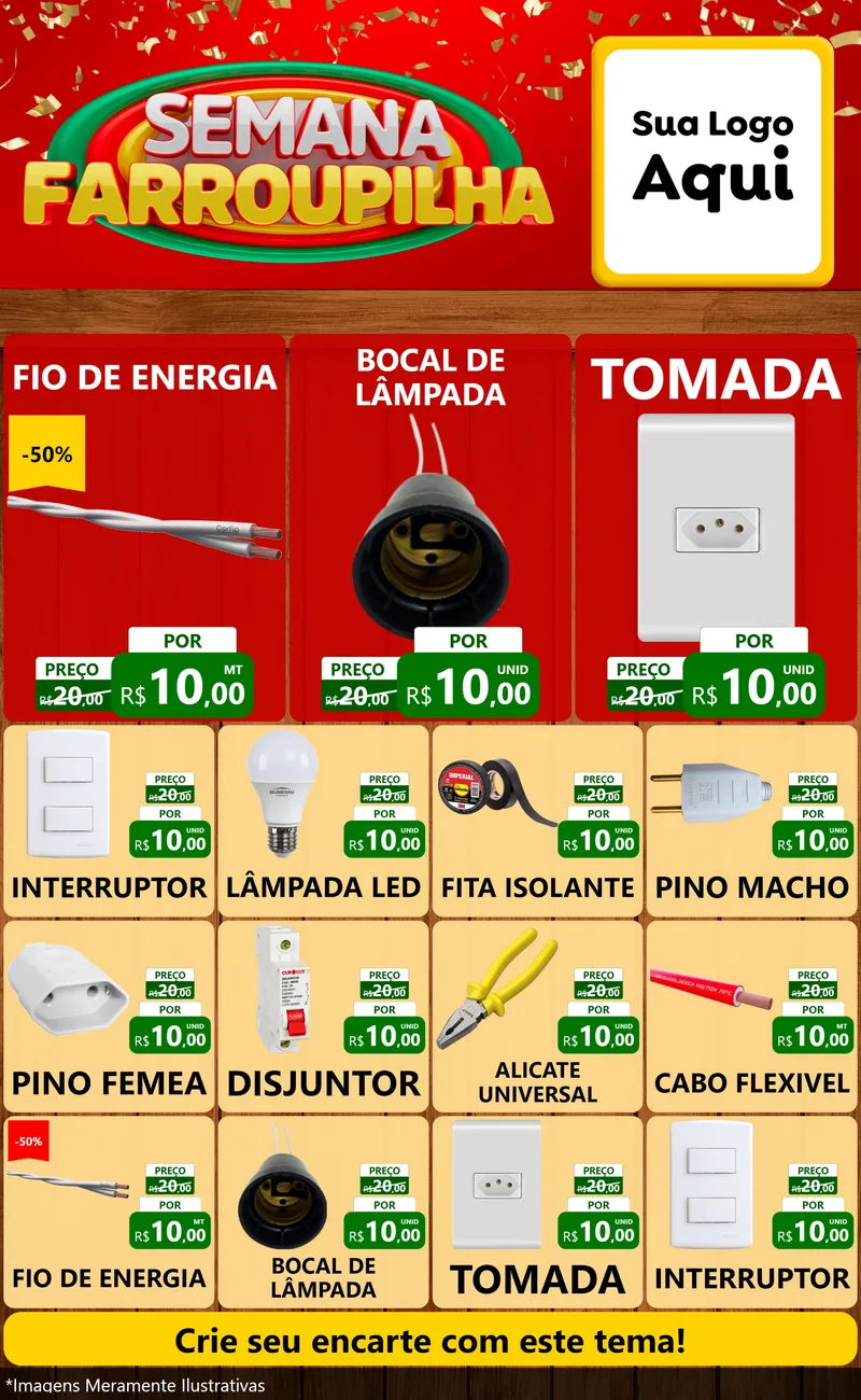 Modelo de Encarte para Encarte Grande com o tema Semana Farroupilha para Materiais Elétricos