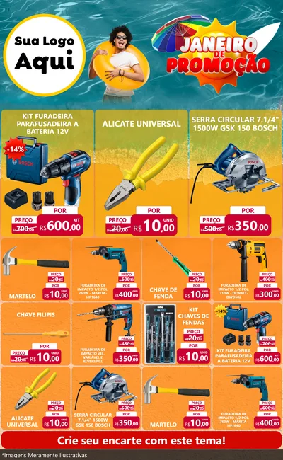 Modelo de Encarte para Encarte Grande com o tema Janeiro de Promoção para Maquinas e Ferramentas