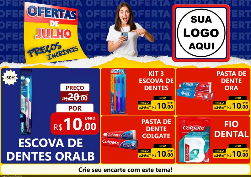 Modelo de Encarte para Encarte A4 Horizontal com o tema Ofertas de Julho - Preços Incríveis para Higiene Pessoal