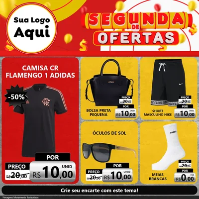 Modelo de Rede Social para Feed Facebook com o tema Segunda de Ofertas para Roupas e acessórios