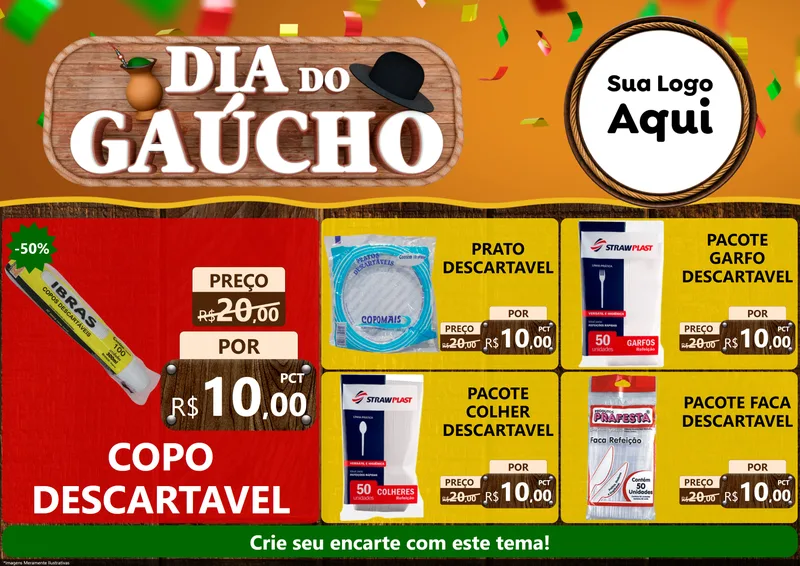 Modelo de Encarte para Encarte A4 Horizontal com o tema Dia do Gaúcho para Embalagens
