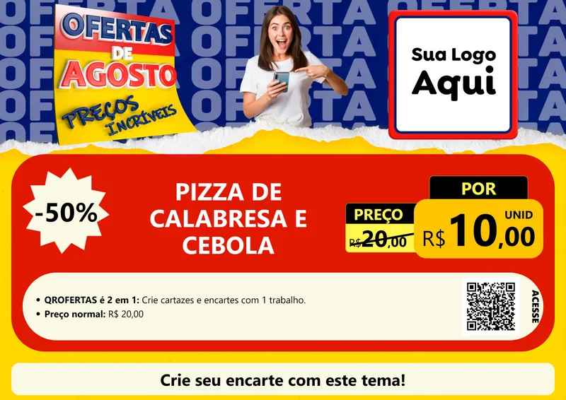 Modelo de Cartaz para Cartaz A4 Horizontal com o tema Ofertas de Agosto - Preços Incríveis para Pizzaria