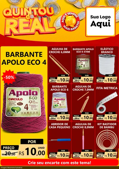 Modelo de Encarte para Encarte A4 Vertical com o tema Quintou do Real para Armarinho e Aviamentos