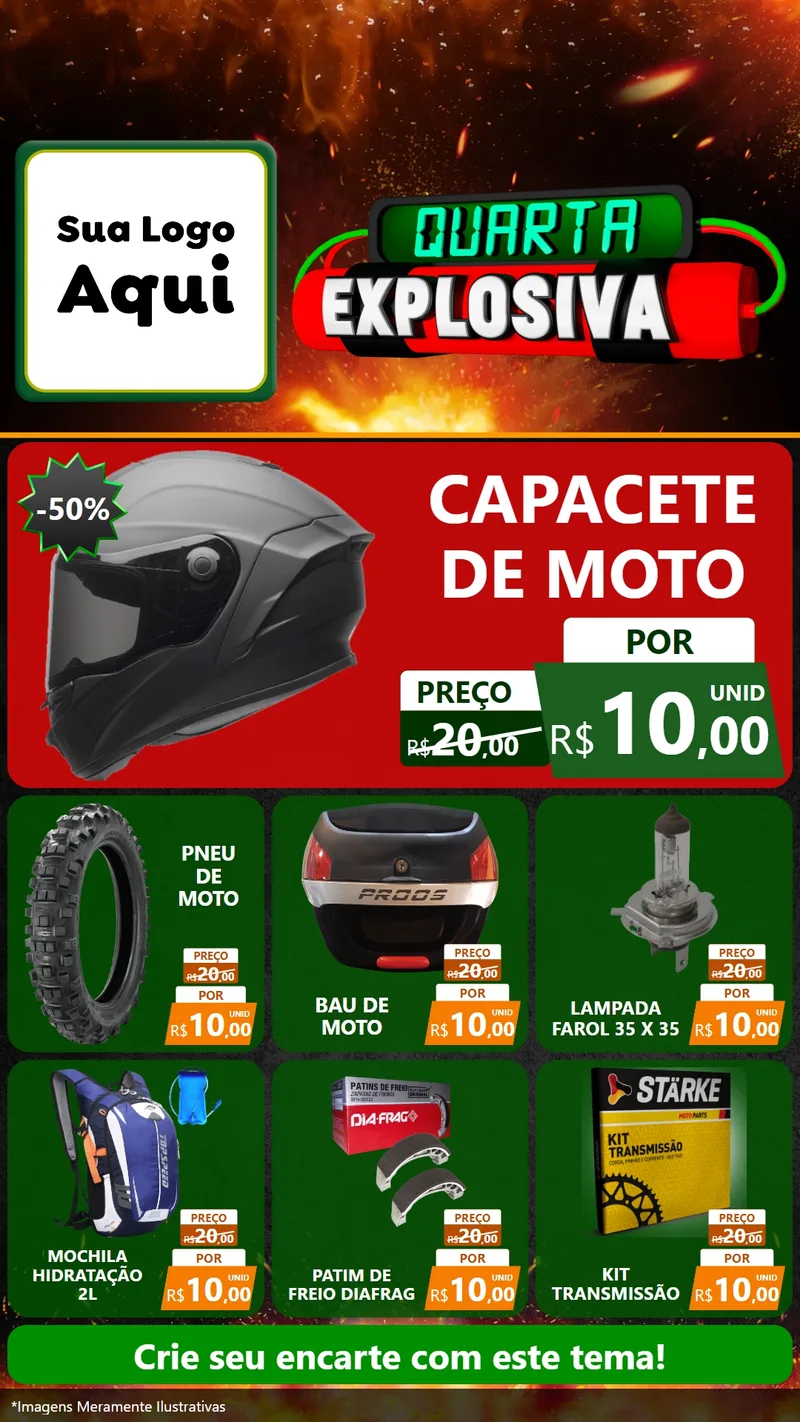 Modelo de Rede Social para Stories com o tema Quarta Explosiva para Moto peças