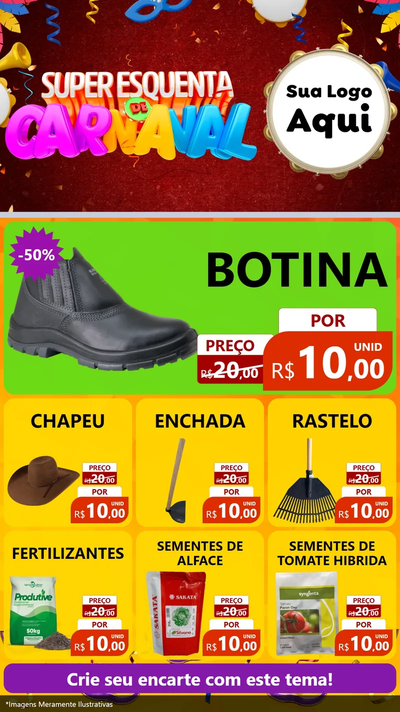 Modelo de Rede Social para Stories com o tema Super Esquenta de Carnaval para Agropecuária
