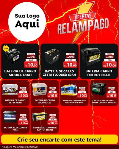 Modelo de Rede Social para Feed Instagram com o tema Ofertas Relâmpago para Baterias Elétricas