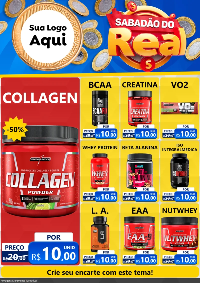 Modelo de Encarte para Encarte A4 Vertical com o tema Sabadão do Real para Suplementos alimentares