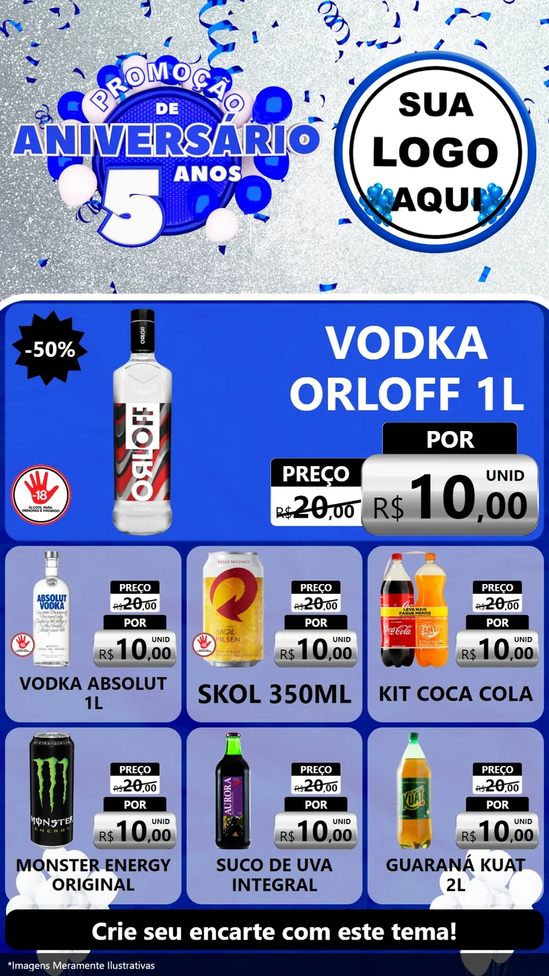 Modelo de Rede Social para Stories com o tema Promoção de Aniversário - 5 Anos para Distribuidora de bebidas