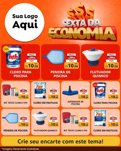 Modelo de Rede Social para Feed Instagram com o tema Sexta da Economia para Produtos para Piscina