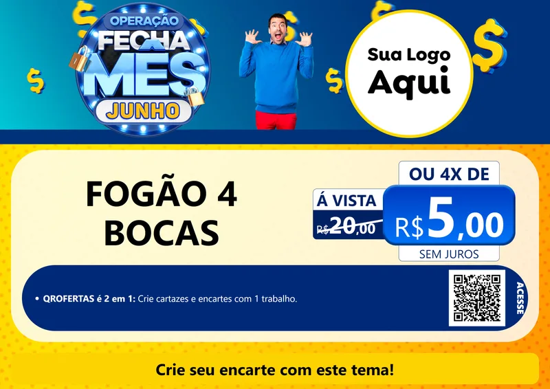 Modelo de Cartaz para Cartaz A4 Horizontal com o tema Operação Fecha Mês, Junho para Móveis e Eletro