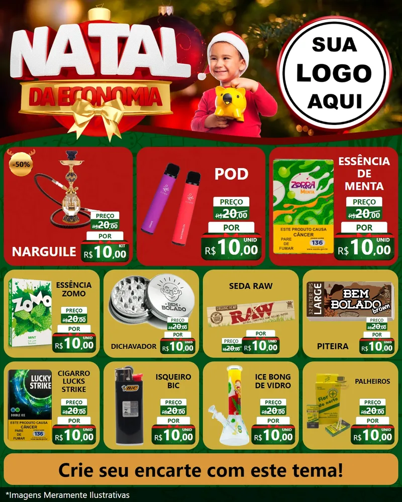 Modelo de Rede Social para Feed Instagram com o tema Natal da Economia para Tabacaria