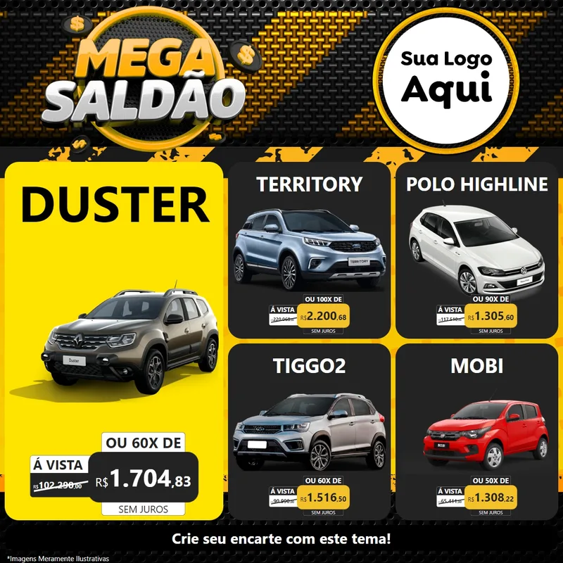 Modelo de Rede Social para Feed Facebook com o tema Mega Saldão para Concessionaria de Carros