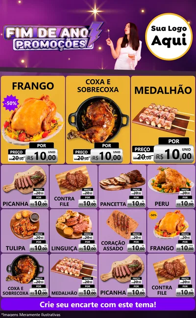 Modelo de Encarte para Encarte Grande com o tema Fim de Ano Promoções para Assados