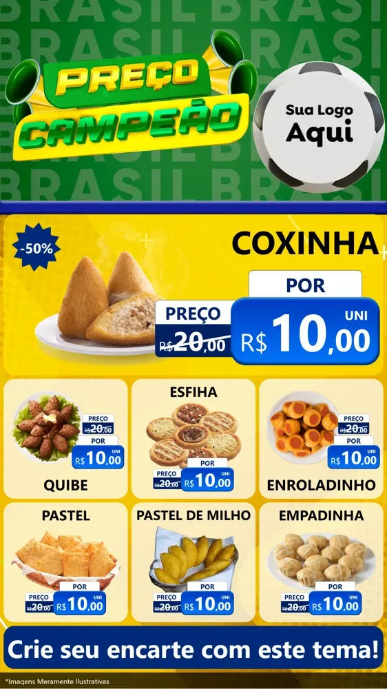 Modelo de Rede Social para Stories com o tema Preço Campeão - Copa para Salgadaria