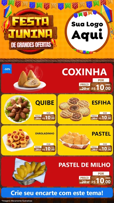 Modelo de TV para TV Vertical com o tema Festa Junina de Grandes Ofertas para Salgadaria