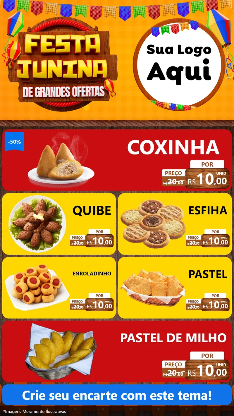 Modelo de TV para TV Vertical com o tema Festa Junina de Grandes Ofertas para Salgadaria