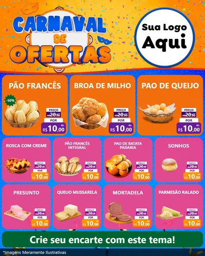 Modelo de Rede Social para Feed Instagram com o tema Carnaval de Ofertas para Padaria