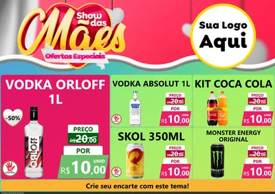 Modelo de Encarte para Encarte A4 Horizontal com o tema Show das Mães - Ofertas Especiais para Distribuidora de bebidas