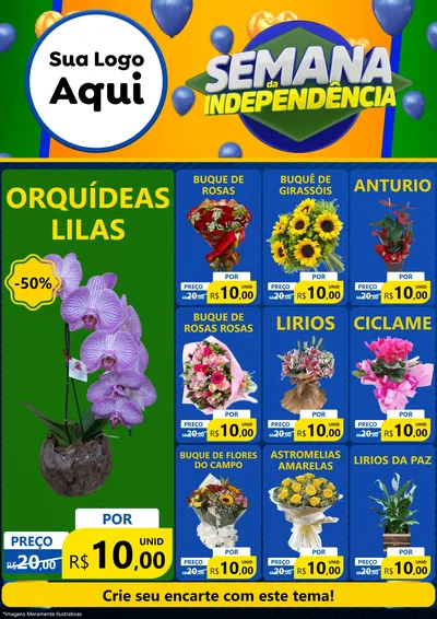Modelo de Encarte para Encarte A4 Vertical com o tema Semana da Independência para Floricultura e jardim