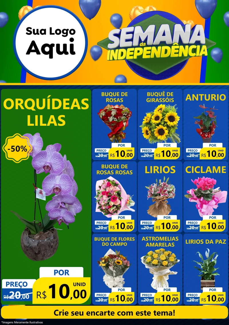 Modelo de Encarte para Encarte A4 Vertical com o tema Semana da Independência para Floricultura e jardim