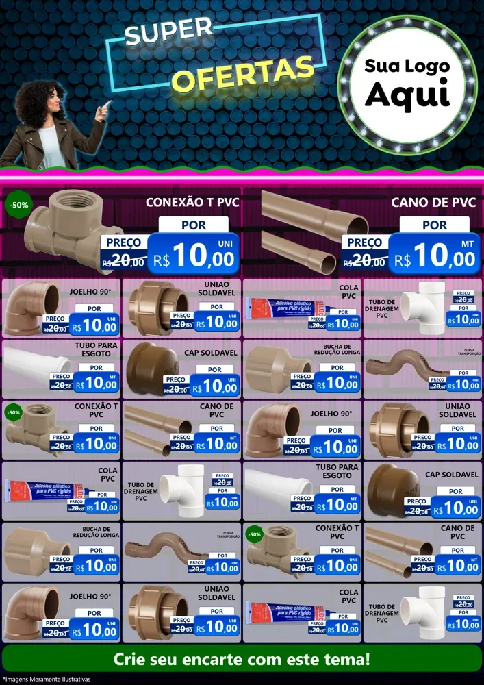 Modelo de Encarte para Encarte A4 Vertical com o tema Super Ofertas para Tubos e conexões