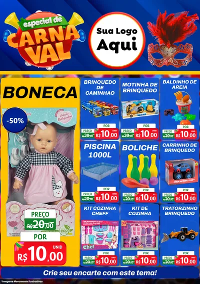 Modelo de Encarte para Encarte A4 Vertical com o tema Especial de Carnaval para Brinquedos