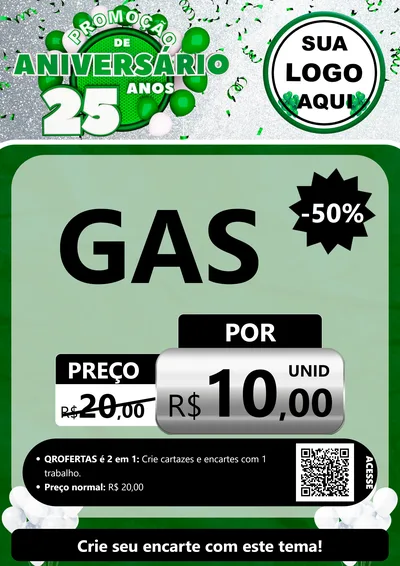 Modelo de Cartaz para Cartaz A4 Vertical com o tema Promoção de Aniversário - 25 Anos para Água e gás