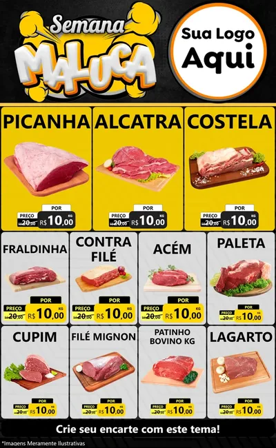 Modelo de Encarte para Encarte Grande com o tema Semana Maluca para Açougue