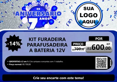 Modelo de Cartaz para Cartaz A4 Horizontal com o tema Promoção de Aniversário - 7 Anos para Maquinas e Ferramentas
