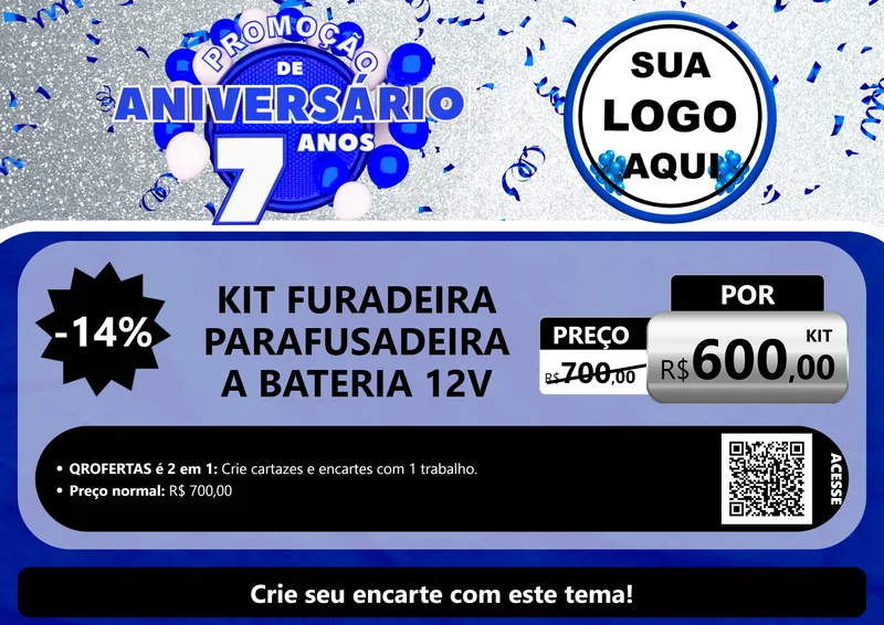 Modelo de Cartaz para Cartaz A4 Horizontal com o tema Promoção de Aniversário - 7 Anos para Maquinas e Ferramentas