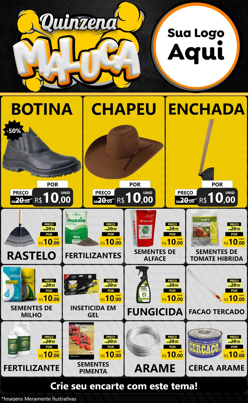 Modelo de Encarte para Encarte Grande com o tema Quinzena Maluca para Agropecuária