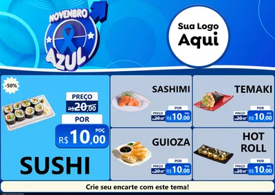 Modelo de Encarte para Encarte A4 Horizontal com o tema Novembro Azul para Comida japonesa